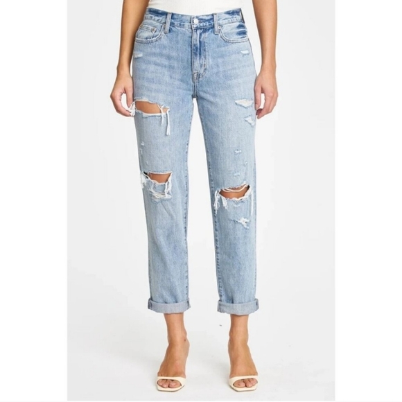 Pistola NWT Presley High Rise Relaxed Roller Medium Blue Ripped Jeans - Picture 1 of 10